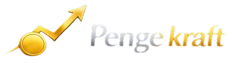 Pengekraft logo med gullpil og mynt som symboliserer sparing og økonomisk vekst