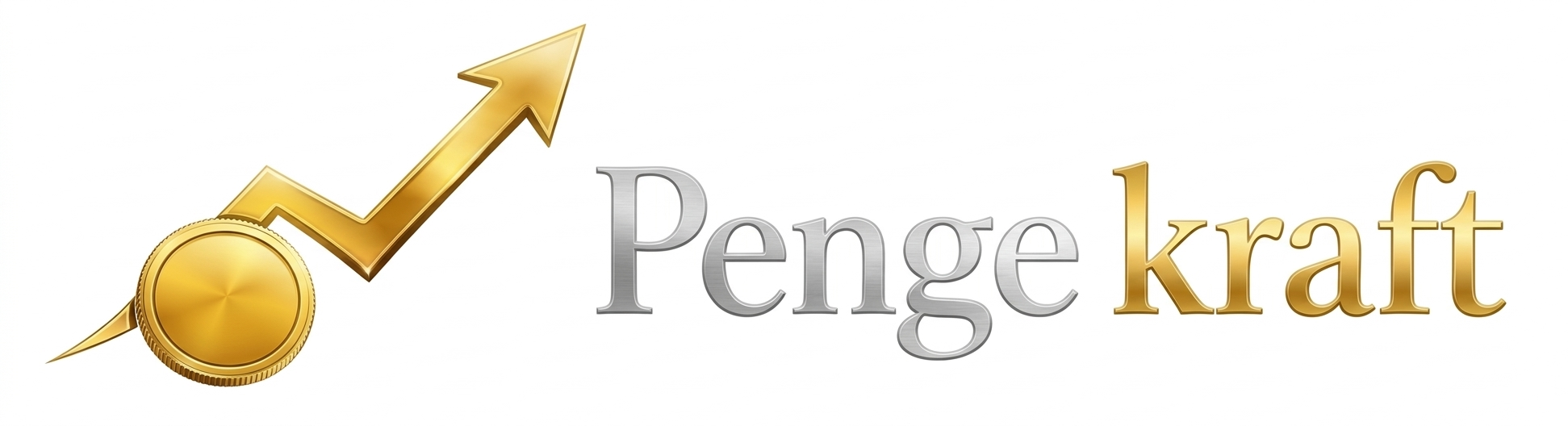 Pengekraft logo med gullpil og mynt som symboliserer sparing og økonomisk vekst